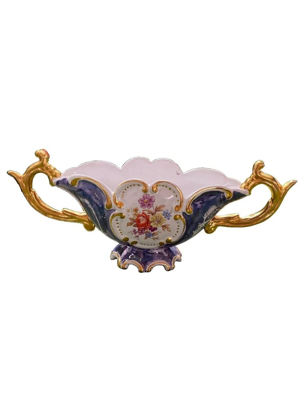 Vintage Italian C.A. Felce Sesto Fiorentino Num. 409 Gold Handled Floral Basket